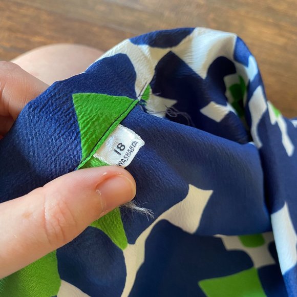 Vintage 1960s Dark Blue & Green Mod Abstract Midi Shift Shirt Collar Dress - Picture 3 of 7